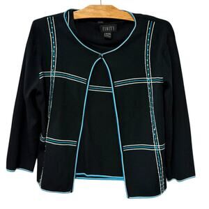 Finity | Cardigan and Tank Top 3/4 Sleeves Black Blue Beads- Size Large XL